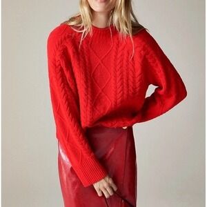 J. Crew Cable-knit Rollneck Sweater Supersoft yarn in Classic Cardinal Sz M red